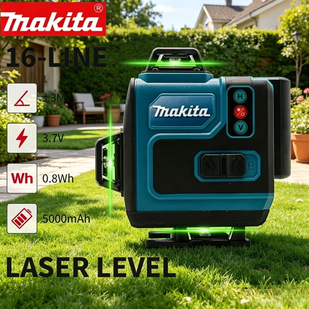 Power Tools Green - マキタ 3D-4D 16ライン高精度360°レベル器 ° 水平垂直グリーンレーザー水平壁掛け式ポータブル電動工具
