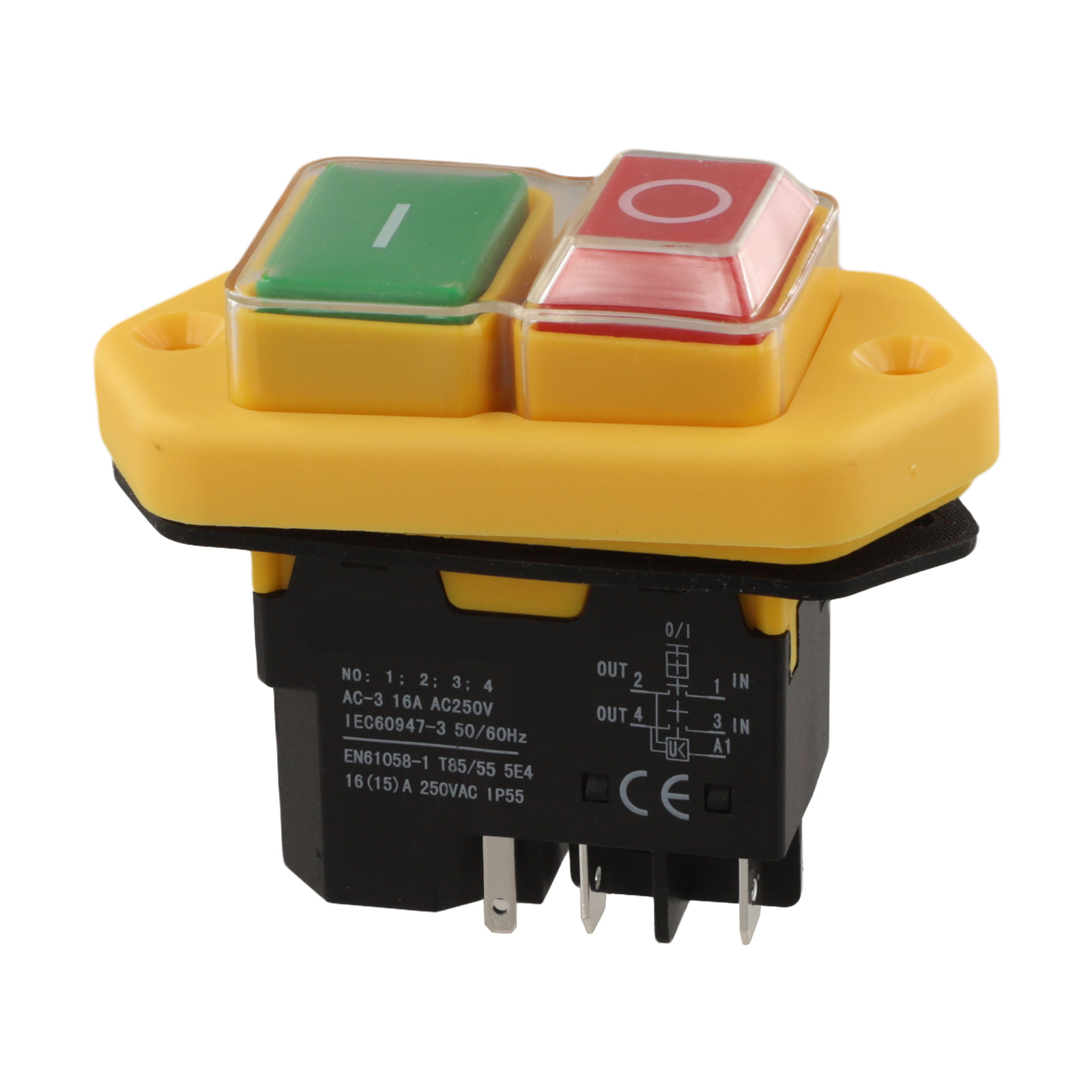 Power Tools Green - KlD-28A 5ピンプッシュボタンスイッチ 250V 16A セルフロック式 赤緑