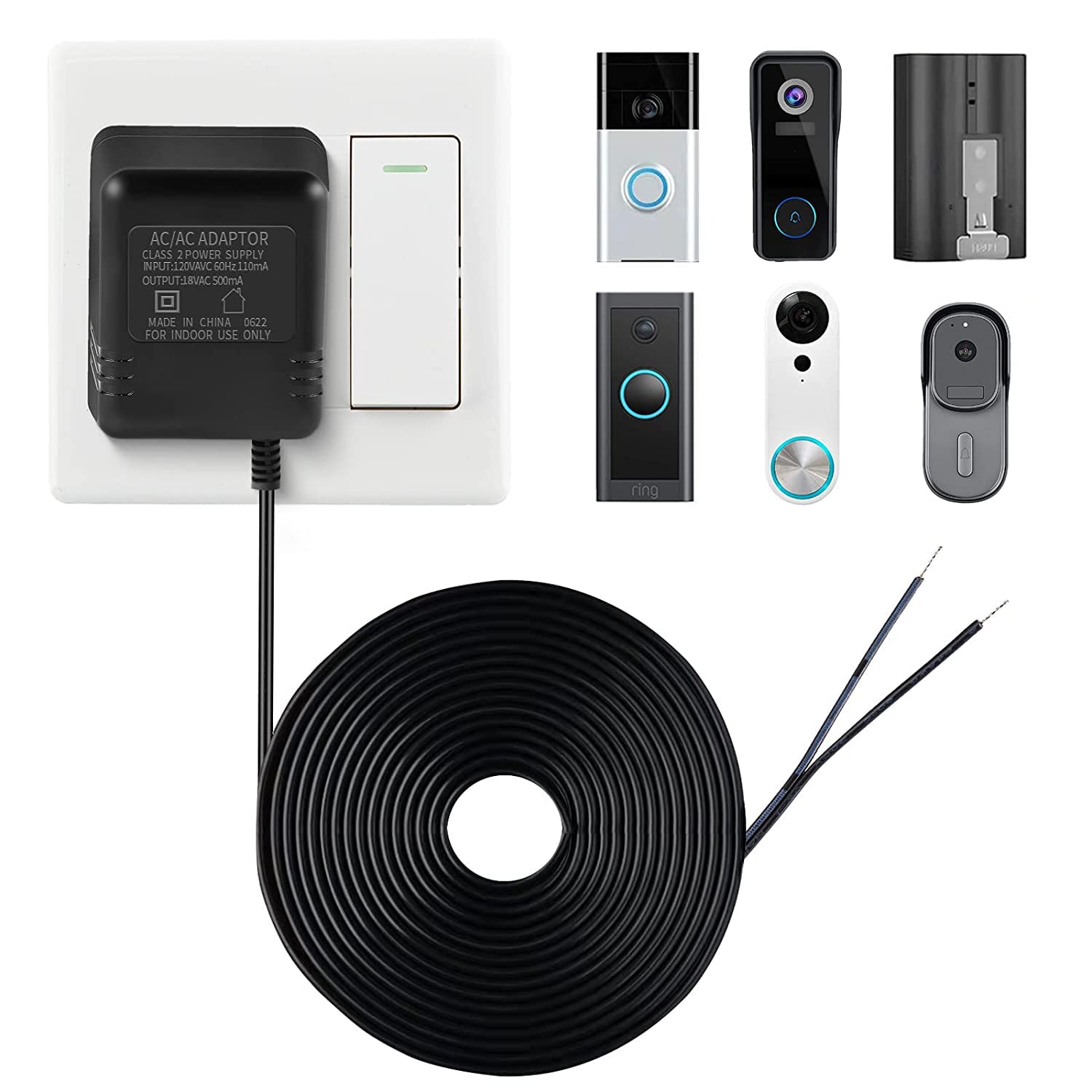 Power Tools List - 18V 500mA ドアベルアダプター、ビデオドアベル/プロ、Zmodo ドアベル、Nest Hello ドアベルと互換性のあるビデオドアベル電源装置