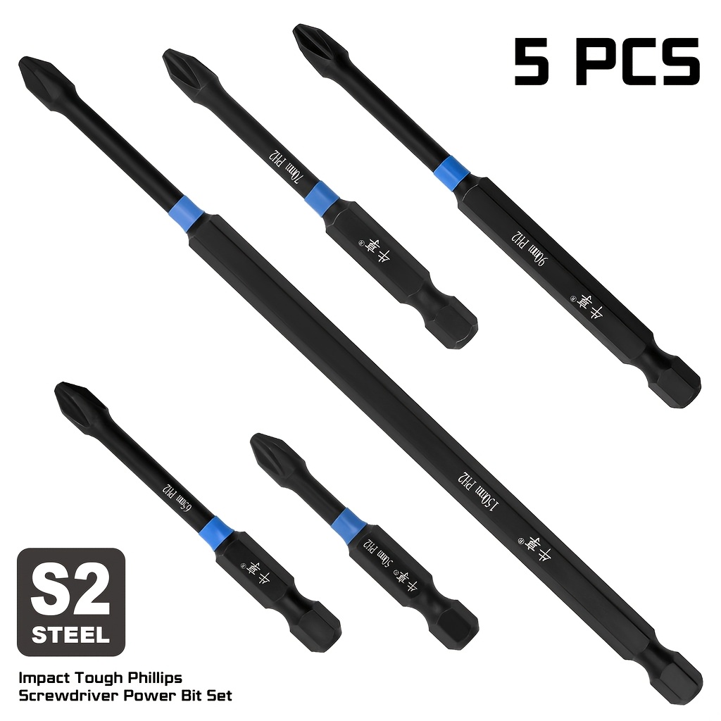 Power Tools List - 5個入り高耐久性マグネティックフィリップスドライバービット、S2スチール製電動ドリルビットセット、家庭用および自転車修理用