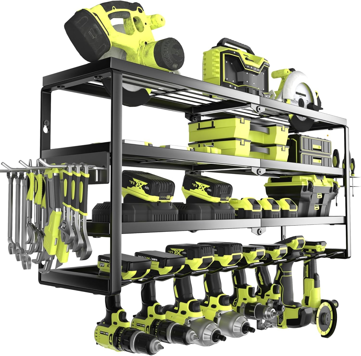 4層式壁掛け電動工具オーガナイザー、充電ステーション付き、頑 - Power Tools Rack のレビューと価格