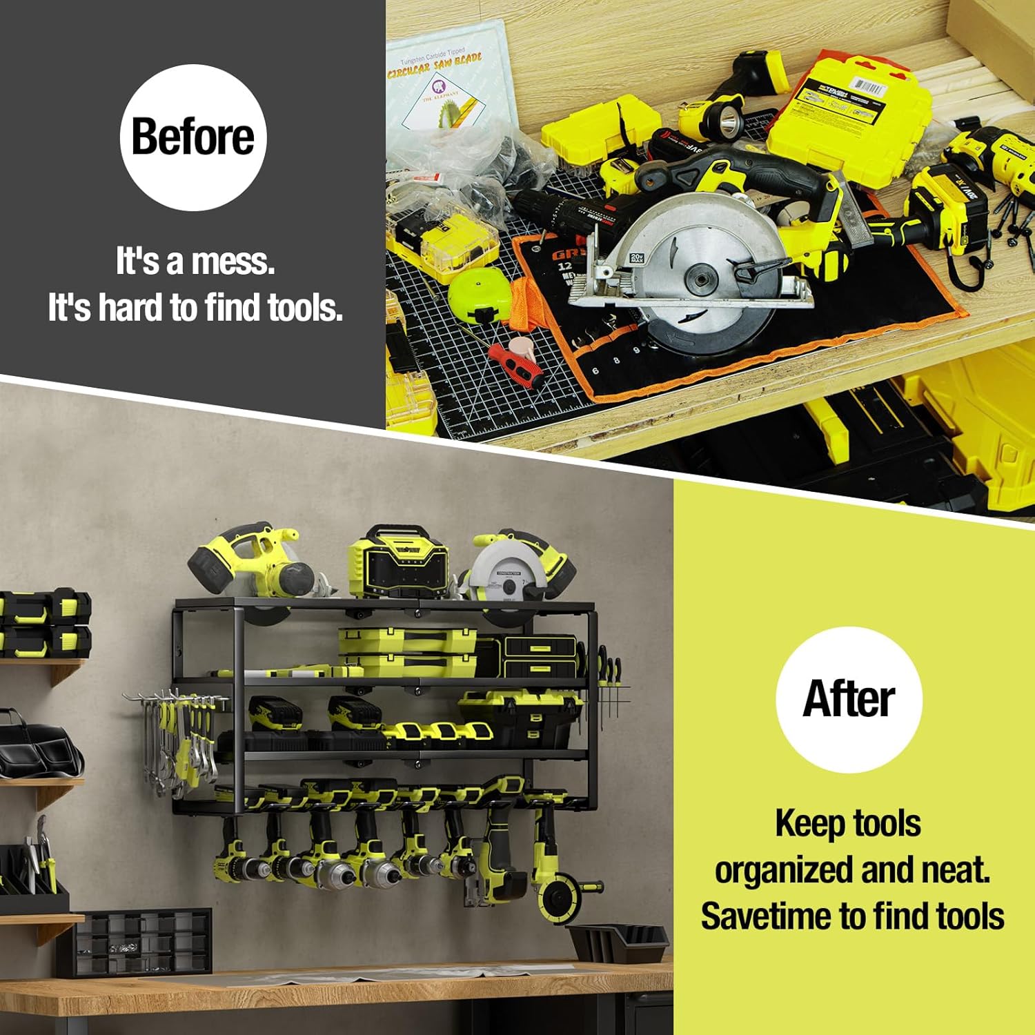 4層式壁掛け電動工具オーガナイザー、充電ステーション付き、頑 - Power Tools Rack のレビューと価格