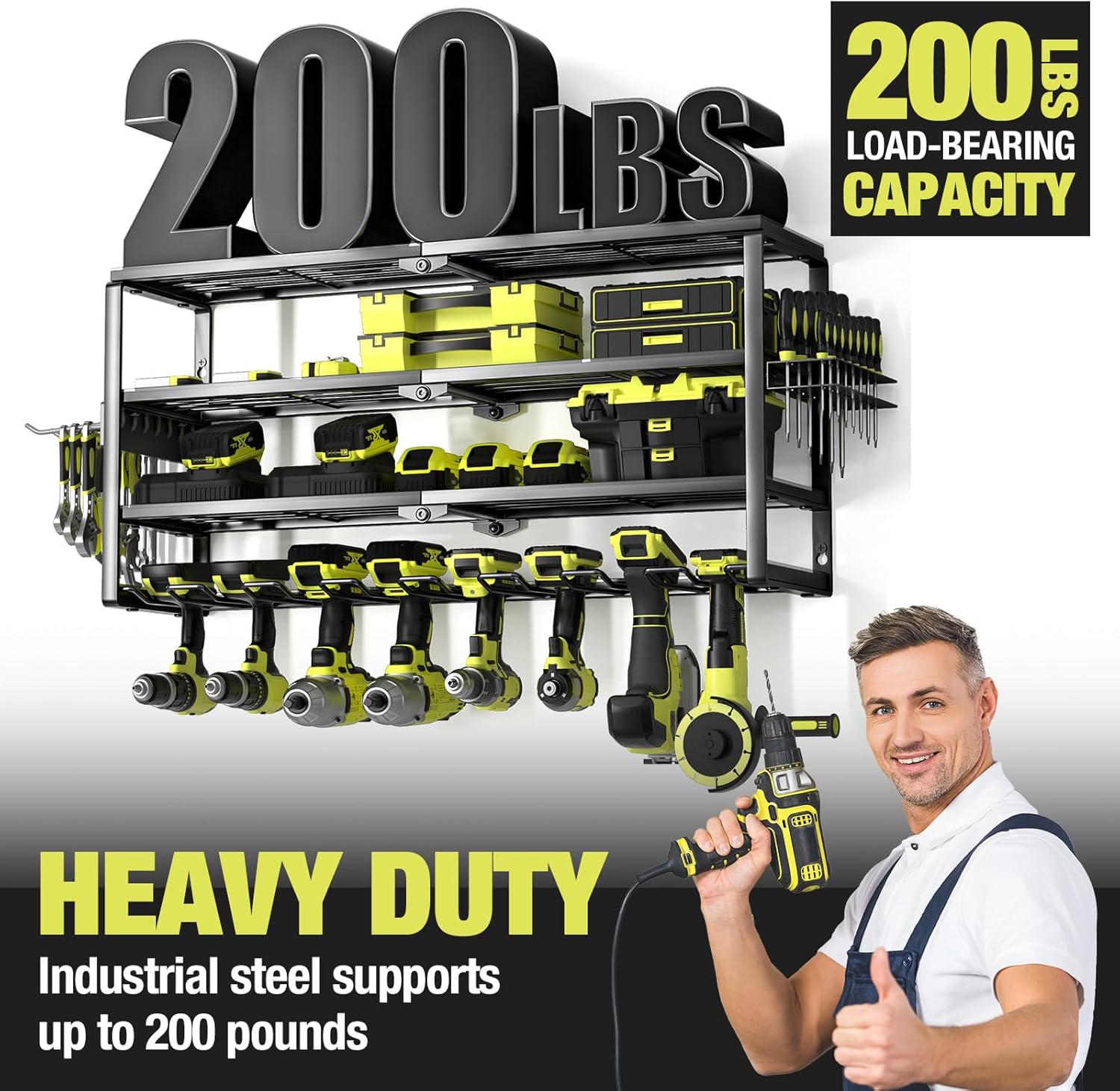 4層式壁掛け電動工具オーガナイザー、充電ステーション付き、頑 - Power Tools Rack のレビューと価格